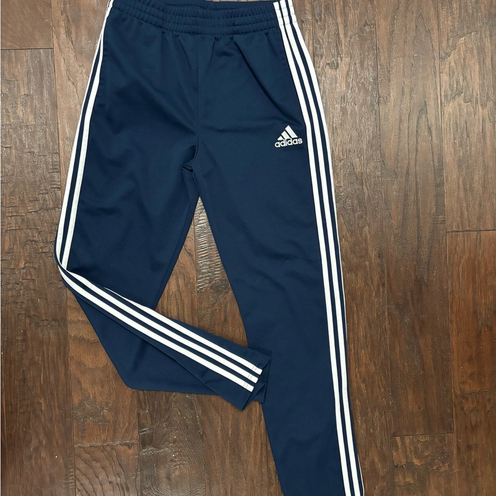 Adidas Kids Blue Joggers with White Stripes